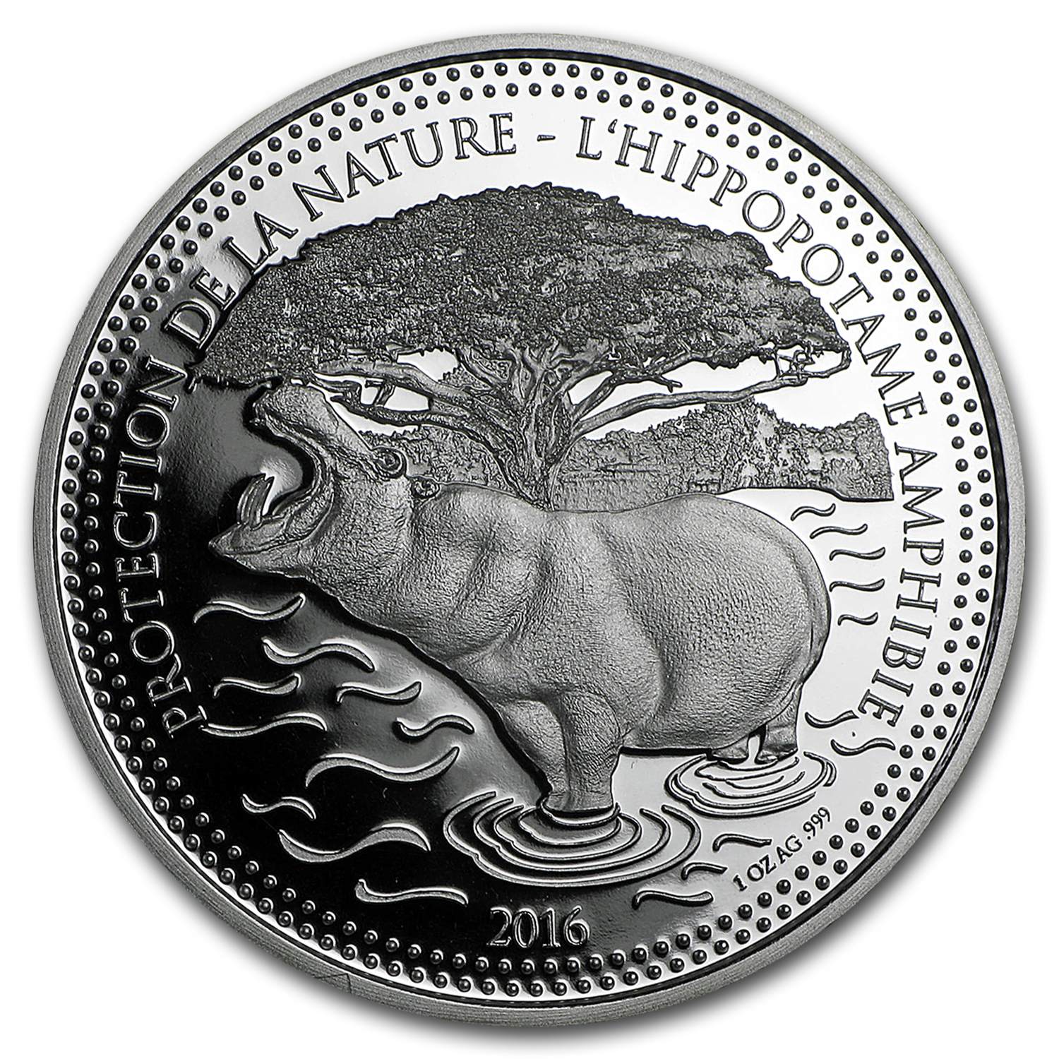 2015 Hippo Chad 1 oz Silver Silverline Prooflike Protection de la Nature